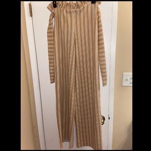 PRETTYLITTLETHING- mocha stripe wide leg pant